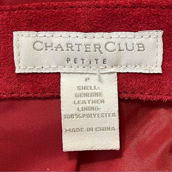 Charter Club Womens Button up Red 100% Suede Leather Jacket Size Petite Retro - Picture 9 of 11